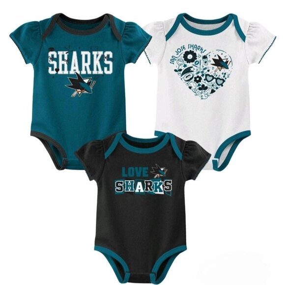 NHL San Jose Sharks Girls Bodysuit 3 Piece Set Size 3-6 Months NWT - Picture 1 of 6